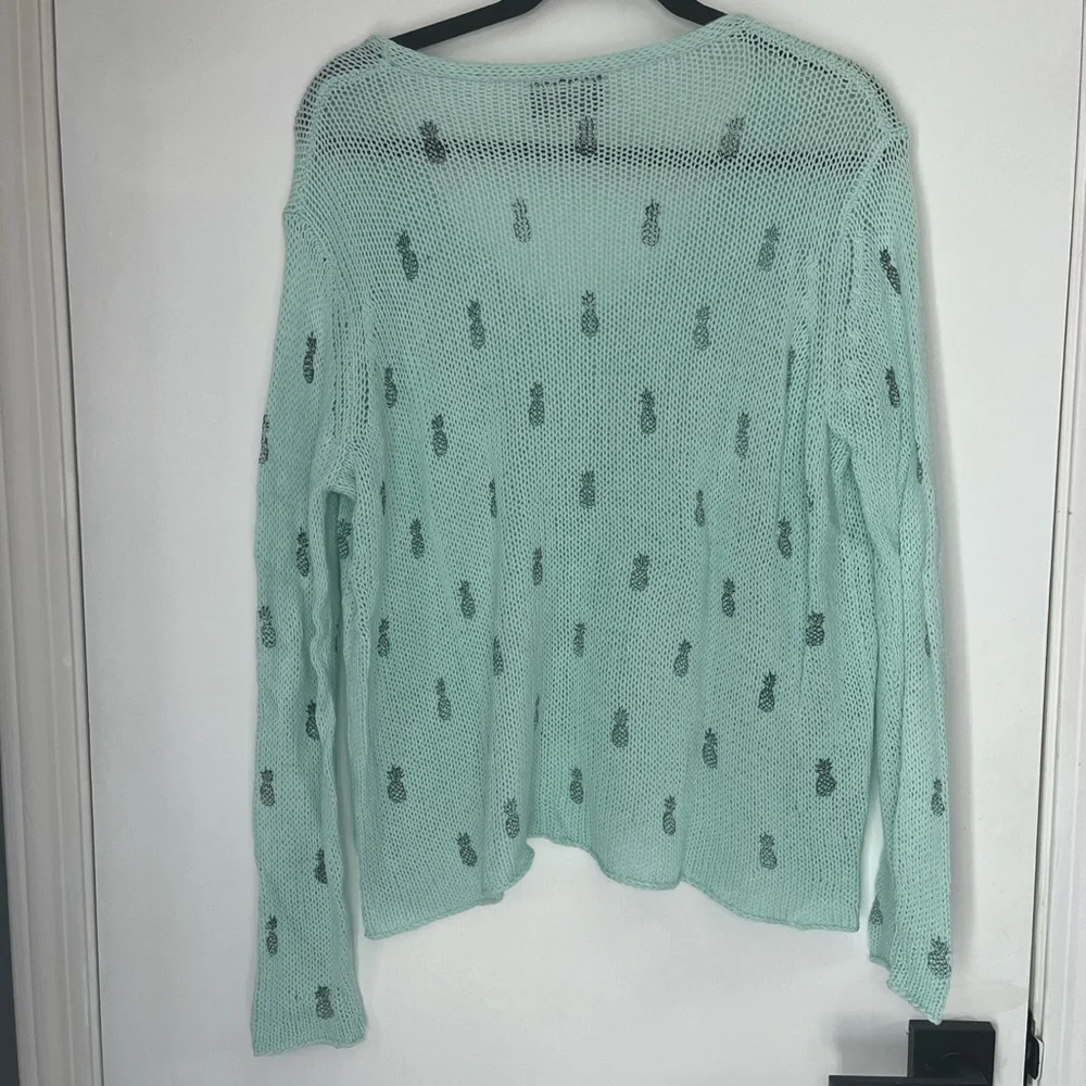 Wooden Ships Light Green Pineapple V-Neck Sweater - Picture 2 of 4